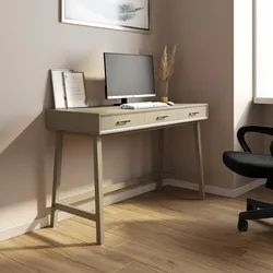 Scrivania 120x48 cm in legno tortora con 3 cassetti e maniglia dorata - Lilim