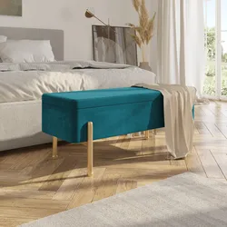 Panca contenitore 110 cm in velluto blu petrolio - Dria