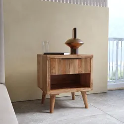 Comodino 44x50h cm legno di acacia cannettato con 1 cassetto - Gunadi