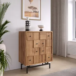 Cassettiera 87x105h cm in legno di acacia con 4 cassetti e piedi in metallo nero - Baktu