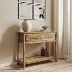 Consolle 100x80h cm legno di mango naturale con 2 cassetti e ripiano - Eclisse