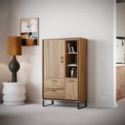 Credenza 88x145h cm in legno di acacia con due ante e due cassetti - Candra