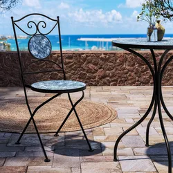 Sedia pieghevole da giardino in metallo nero con decoro in gres effetto marmo argos - Otranto