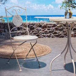 Sedia pieghevole da giardino in metallo beige con decoro in gres effetto marmo alabastro - Otranto