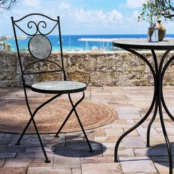 Sedia pieghevole da giardino in metallo nero con decoro in gres effetto marmo attitude - Otranto