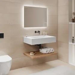 Lavabo 70 cm bianco opaco con mensola inferiore rovere gold - Agua