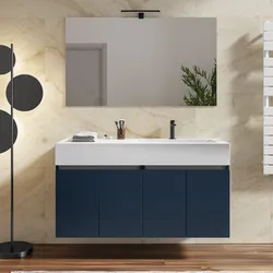 Mobile bagno sospeso 120 cm blu esotico con lavabo dx e specchio - Cuki