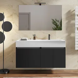 Mobile bagno sospeso 120 cm nero opaco con lavabo dx e specchio - Cuki