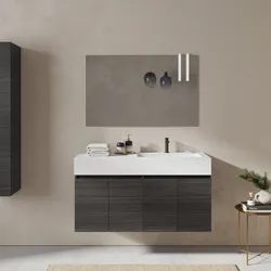 Mobile bagno sospeso 120 cm rovere grigio con lavabo dx e specchio - Cuki