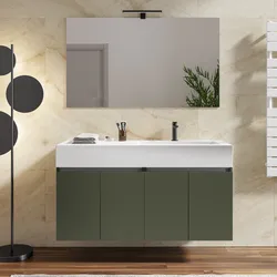 Mobile bagno sospeso 120 cm verde cemento con lavabo dx e specchio - Cuki