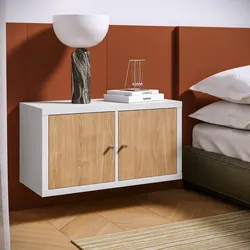 Comodino sospeso 74x39h cm bianco con 2 ante rovere - Tactik
