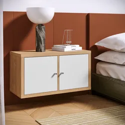 Comodino sospeso 74x39h cm effetto rovere con 2 ante bianco - Tactik