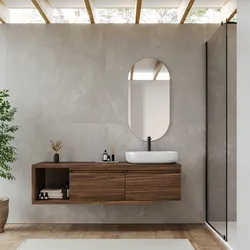 Mobile bagno sospeso 160 cm rovere deciso con cassettoni e specchio - Balik
