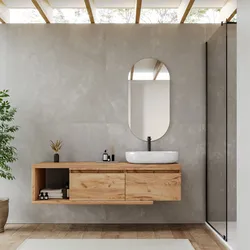 Mobile bagno sospeso 160 cm rovere gold con cassettoni e specchio - Balik