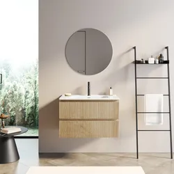 Mobile bagno 80 cm rovere vienna cannettato con lavabo integrato e specchio - Gaia