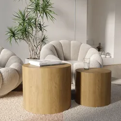 Set 2 tavolini rotondi 48 cm e 38 cm effetto rovere - Samac