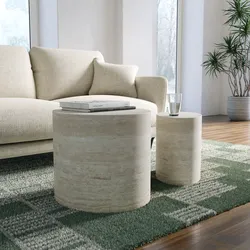 Set 2 tavolini ovali 48x40h cm e 38x35h cm effetto travertino - Toser