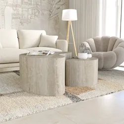Set 2 tavolini 60x40h cm e 60x33h cm effetto travertino - Gelmon