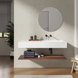 Lavabo 120 cm bianco opaco con vasca a destra e mensola inferiore rovere deciso - Agua