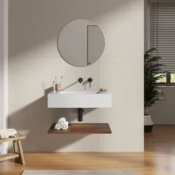 Lavabo 70 cm bianco opaco con mensola inferiore rovere deciso - Agua