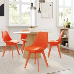 Set 4 sedie in polipropilene arancione con cuscino in similpelle e gambe in legno di faggio - Alborg Lux