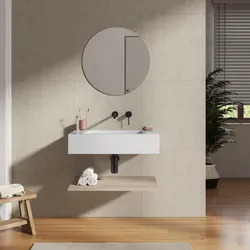 Lavabo 70 cm bianco opaco con mensola inferiore rovere season - Agua