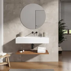 Lavabo 90 cm bianco opaco con mensola inferiore noce maior - Agua