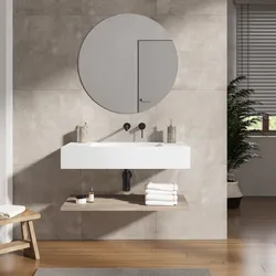 Lavabo 90 cm bianco opaco con mensola inferiore rovere season - Agua