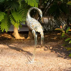 Figura decorativa a forma di airone in metallo multicolore per esterno o interno