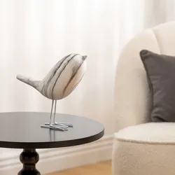 Figura decorativa 19h cm a forma di uccellino in ceramica effetto marmo bianco