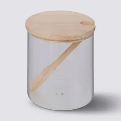 Contenitore rotondo 9 cm in vetro borosilicato con tappo e cucchiaino in legno