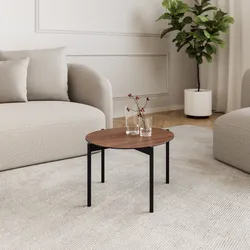 Tavolino 51 cm con top in vetro stratificato hpl effetto rovere fiandre e gambe nero - Debel