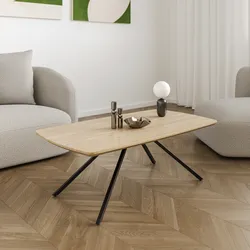 Tavolino 110x60 cm top in legno effetto travertino con gambe in metallo nero - Falder