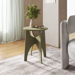 Tavolino rotondo 40 cm verde oliva con design curvo - Toby