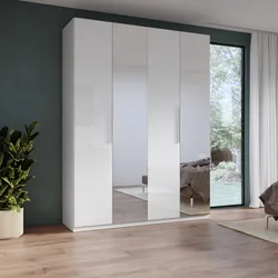 Armadio battente 183x240h cm 4 ante reversibili con 2 specchi e soft close bianco lucido - Cindy
