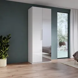 Armadio battente 92x240h cm 2 ante reversibili con 1 specchio e soft close bianco lucido - Cindy