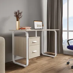 Scrivania 120x60 cm in legno frassino bianco e acciaio bianco con cassettiera integrata - Franz