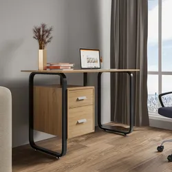 Scrivania 120x60 cm in legno frassino bianco e acciaio nero con cassettiera integrata - Franz