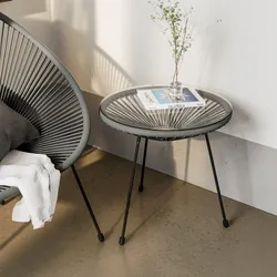 Tavolino da interno rotondo 50 cm in metallo nero e corda grigia - Kalimba