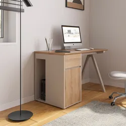 Scrivania 120x60 cm rovere chiaro e beige con 1 cassetto e 1 anta - Neith