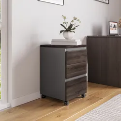Cassettiera 40x64h cm rovere grigio e grigio scuro con 3 cassetti e ruote - Larah