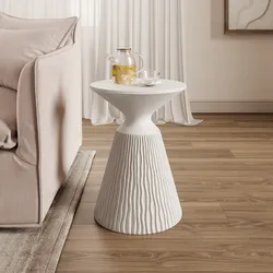 Tavolino rotondo 40 cm bianco in ossido di magnesio con base intagliata - Rudim