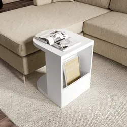 Tavolino 38x45 cm in legno bianco opaco con vano portaoggetti - Dramu
