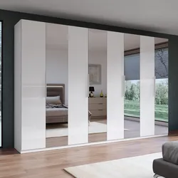 Armadio battente 364x240h cm 8 ante reversibili con 4 specchi e soft close bianco lucido - Cindy