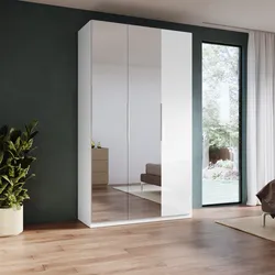Armadio battente 137x240h cm 3 ante reversibili con soft close e 2 specchio bianco lucido - Cindy
