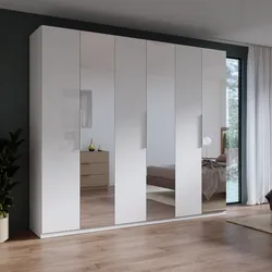 Armadio battente 273x240h cm 6 ante reversibili bianco lucido con 3 specchi e soft close- Cindy