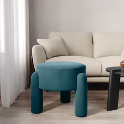 Pouf imbottito 48 cm in tessuto pile blu pavone - Zacar