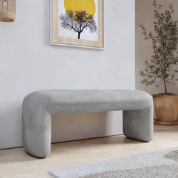 Panca imbottita 110x45 cm in tessuto effetto maglia grigio ghiaccio - Ticus