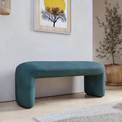 Panca imbottita 110x45 cm in tessuto effetto maglia blu petrolio - Ticus