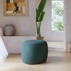 Pouf 54x41 cm in tessuto effetto maglia blu petrolio - Tlamy
